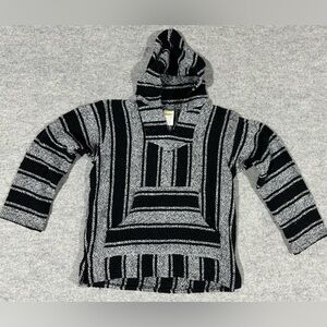 Vintage Sunspecs Baja Hoodie Hippie Drug Rug Black & White Size Small